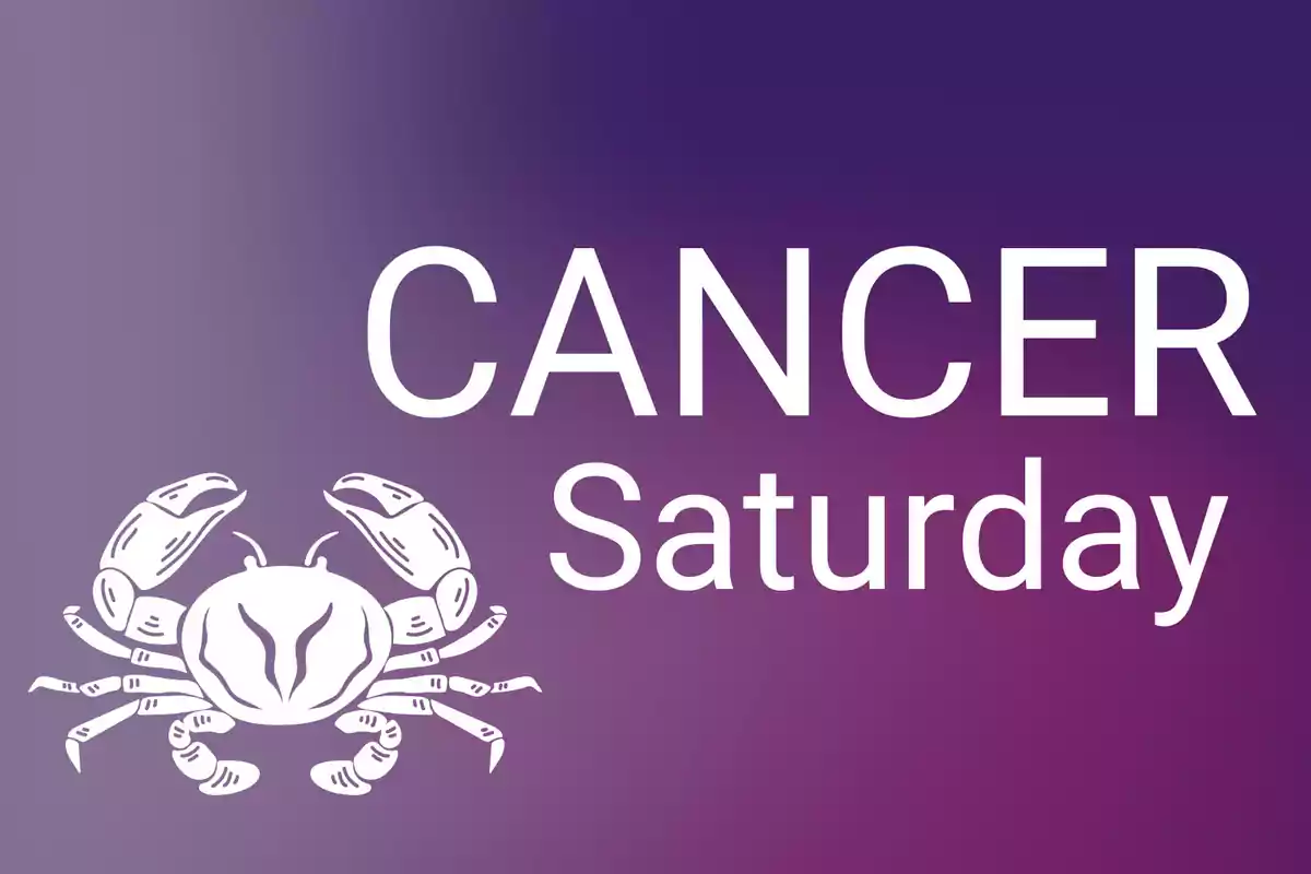 White crab next to the words Cancer Saturday on a purple gradient background