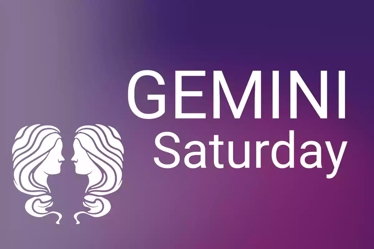 Image with a purple gradient background featuring the text GEMINI Saturday and the Gemini symbol represented by two faces facing each other.