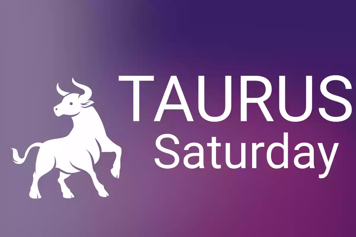 White bull next to the words "Taurus Saturday" on a gradient background in shades of purple.