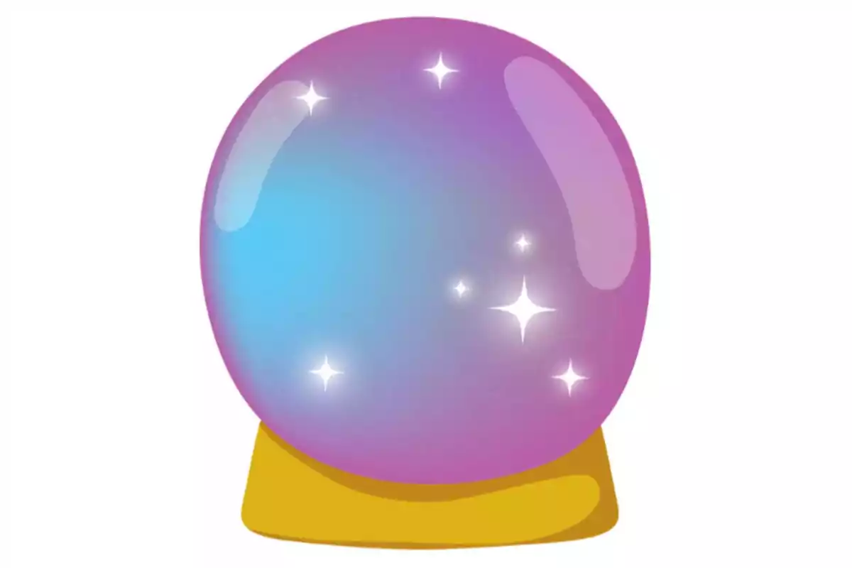 Shiny crystal ball with sparkles on a yellow base