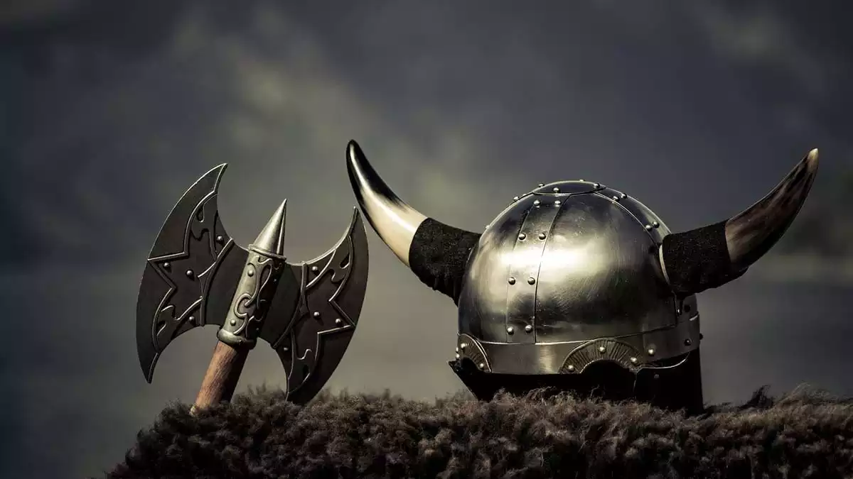 Viking helmet and ax