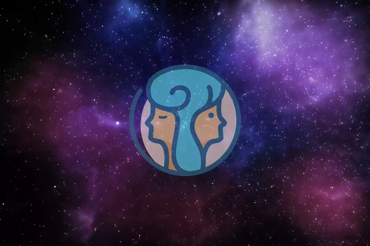 The Gemini sign with a universe background