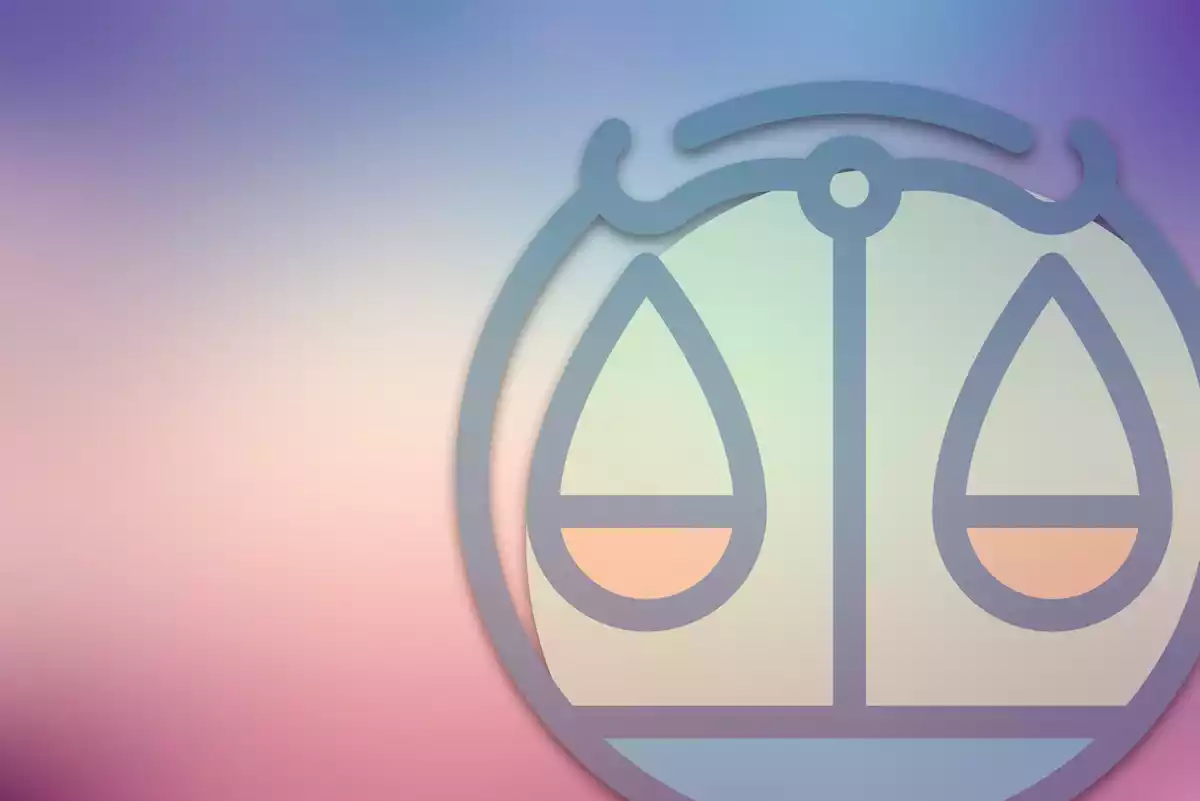 The Libra sign on a blue, purple and pink background