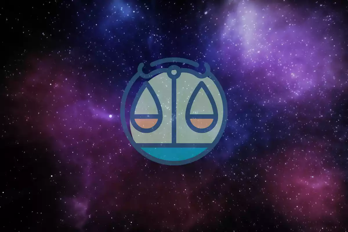 The Libra sign with a universe background