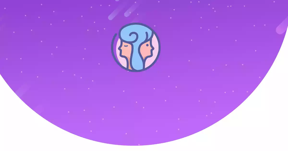 The sign of Gemini in half a purple circle