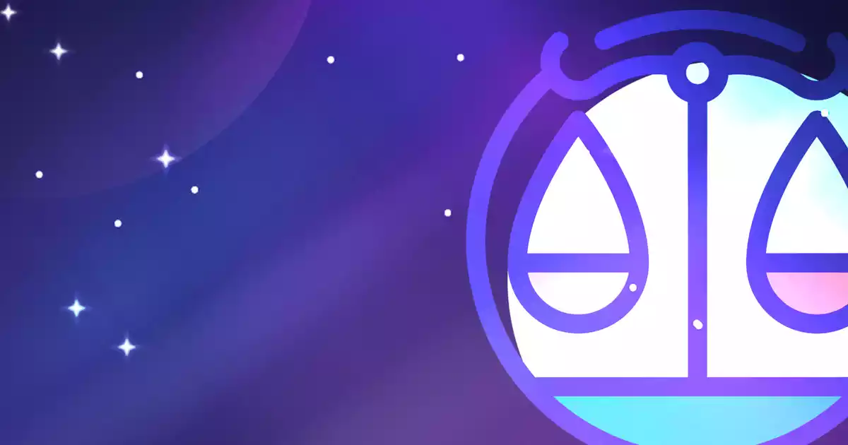 The sign of Libra with a purple starred background
