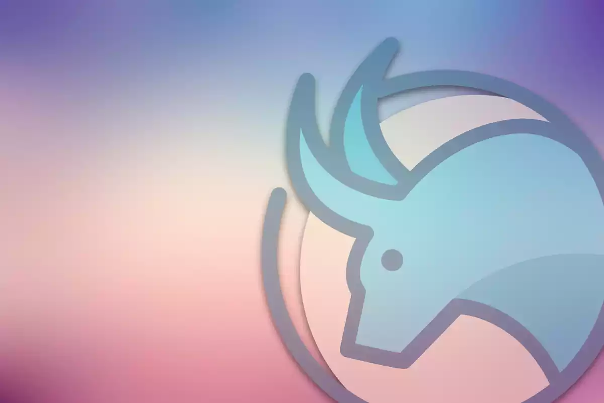 The Taurus sign on a blue, purple and pink background