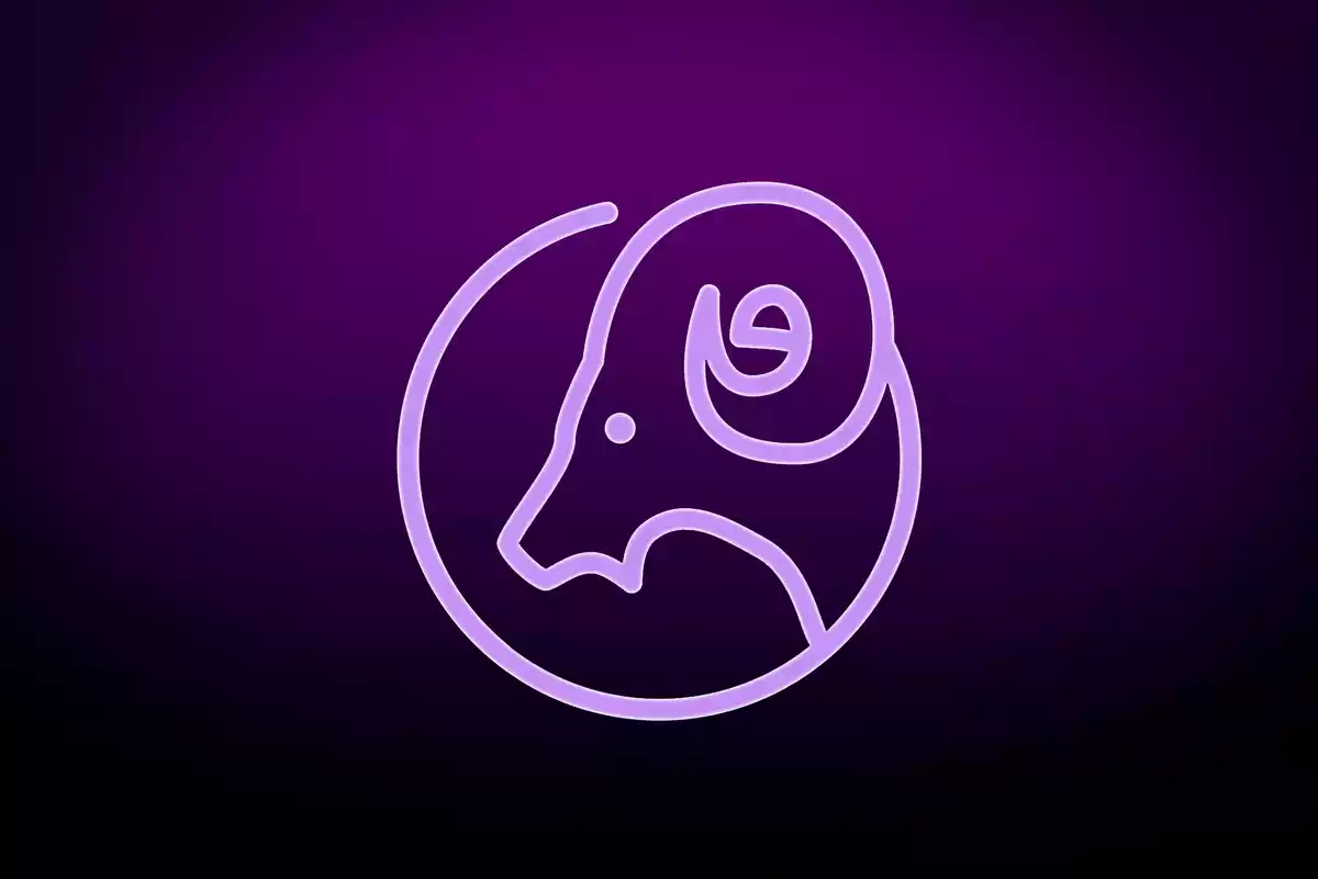 Purple Aries sign on a dark purple background