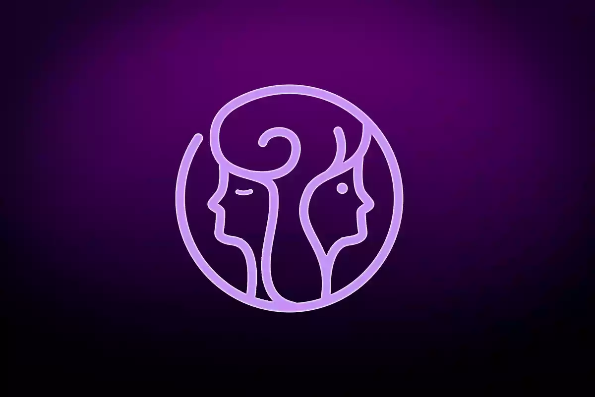Purple Gemini sign on a dark purple background