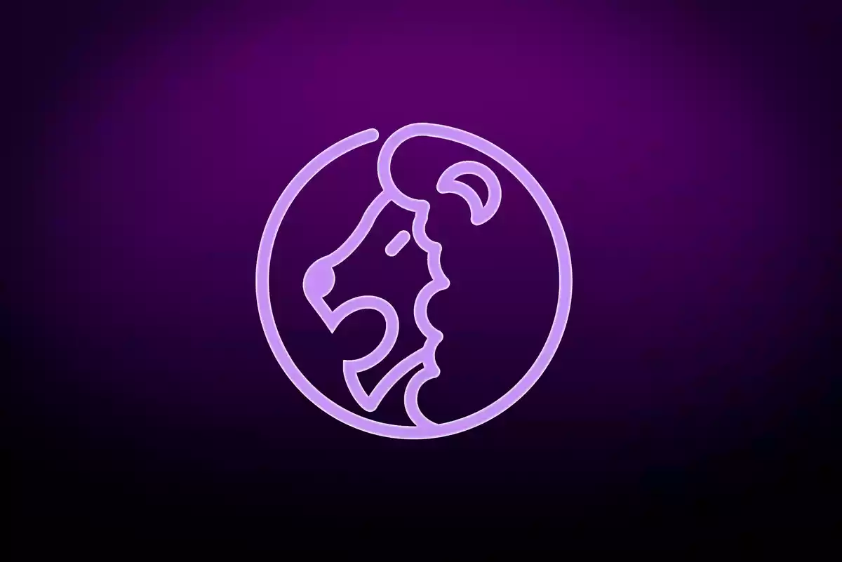 Purple Leo sign on a dark purple background