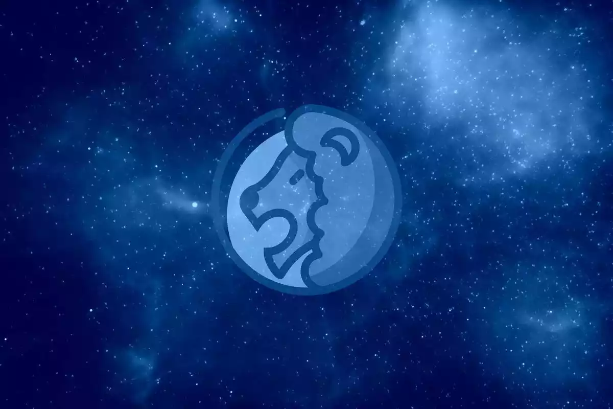 The Leo sign in blue with a starry sky background