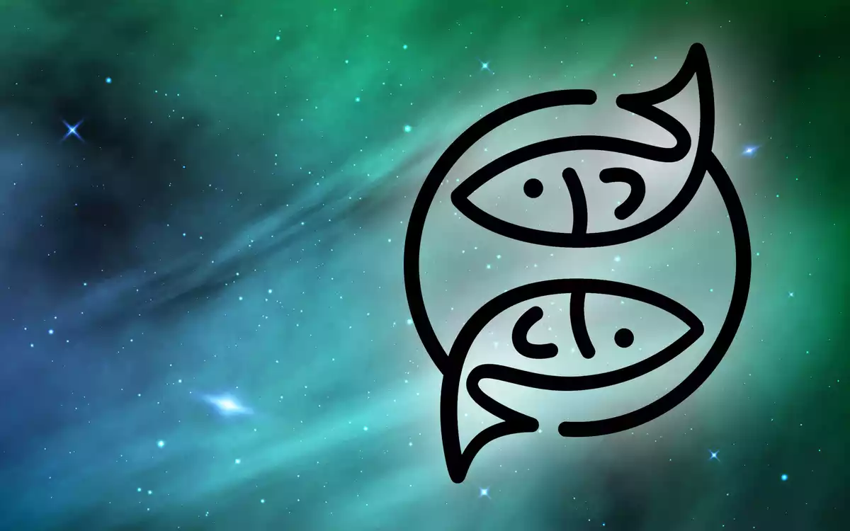 The Pisces sign in black on a sky background