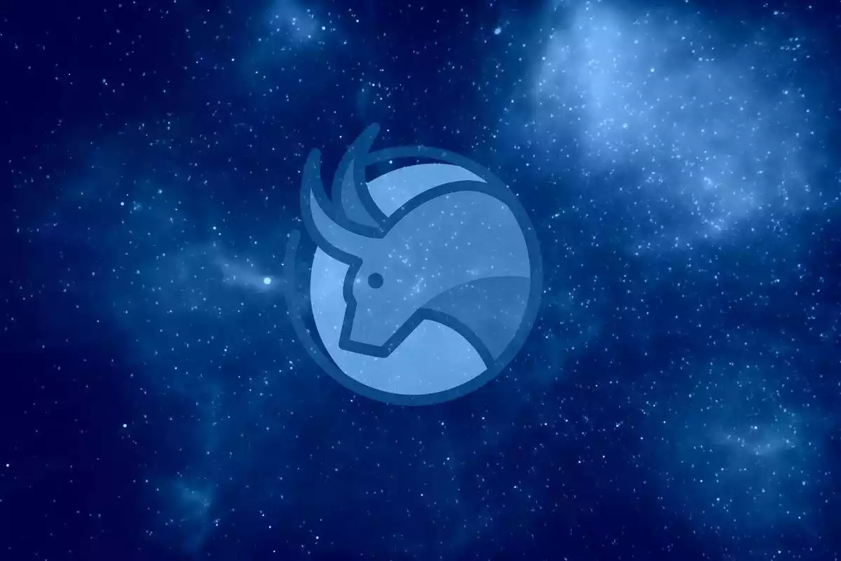The Taurus sign in blue with a starry sky background