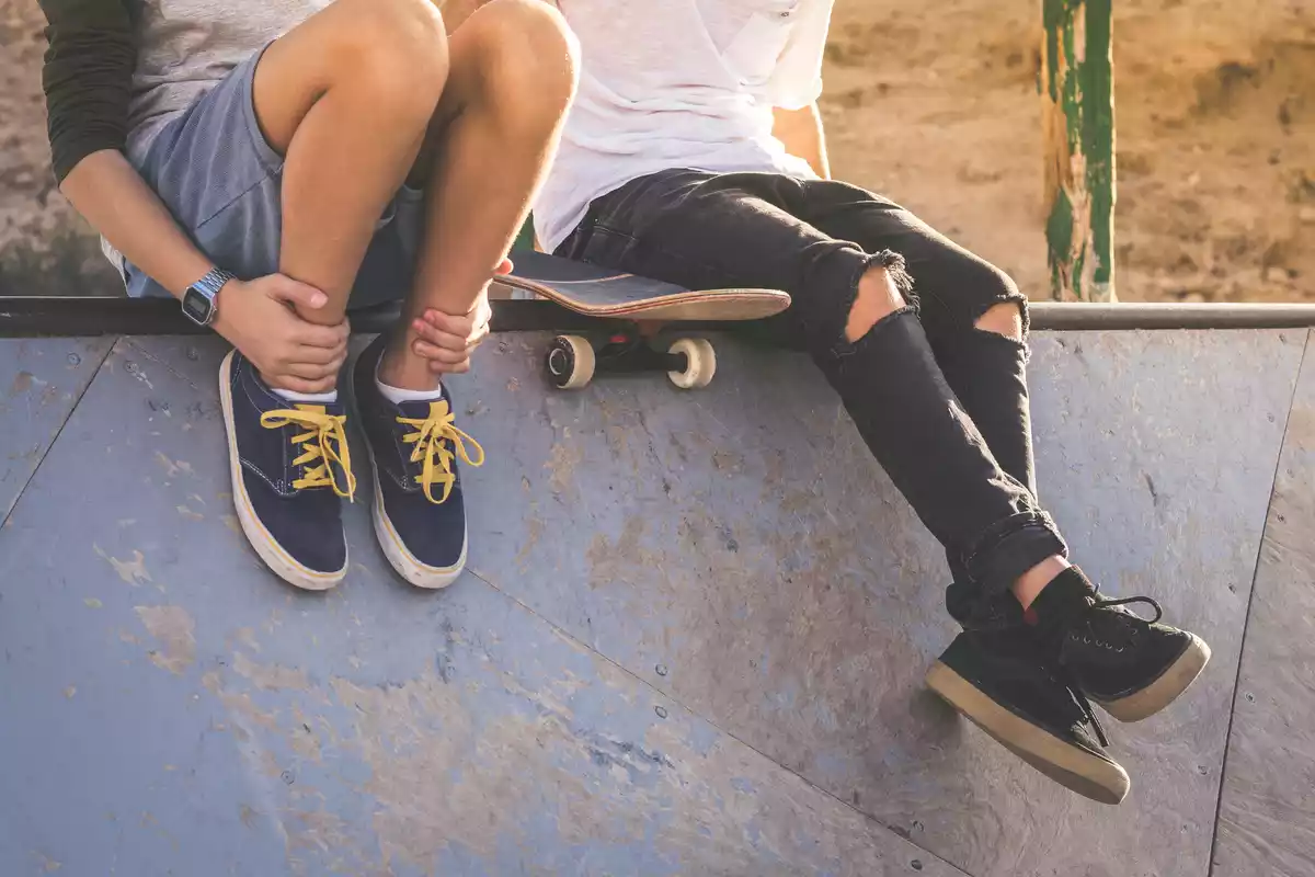 Two friends and a skateboard
