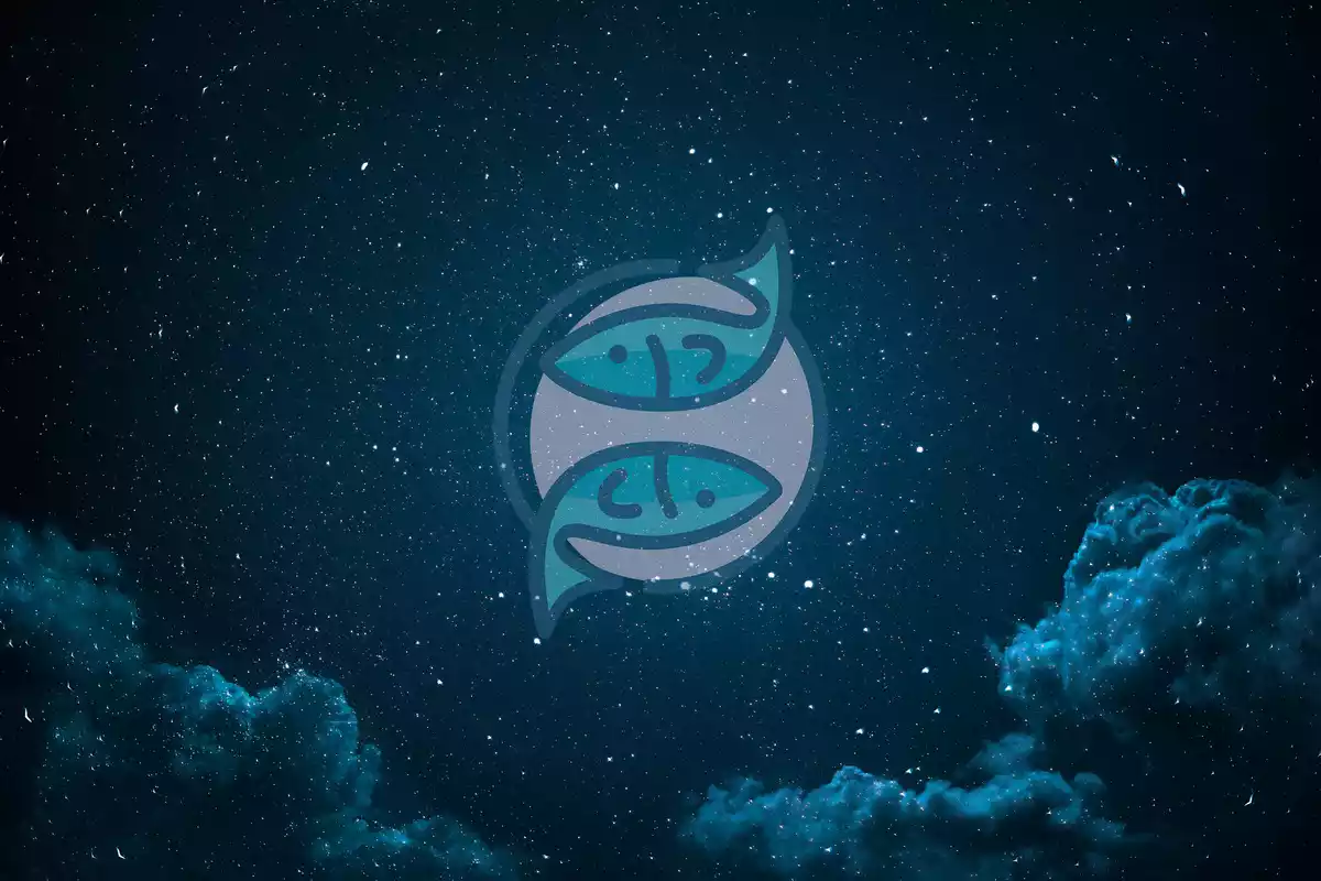 The Pisces sign in the middle of the image on a sky background