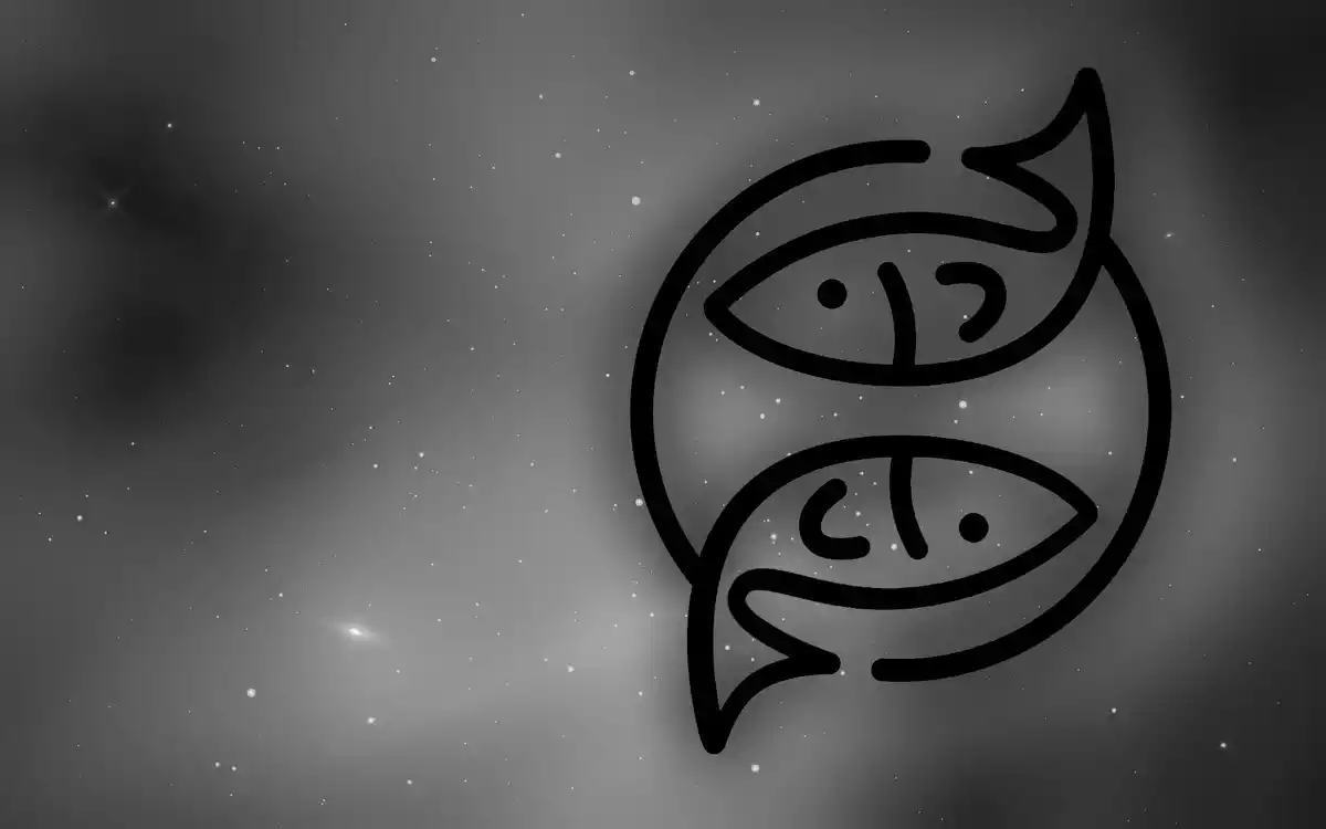 The Pisces Sign on the right of the image in black and white