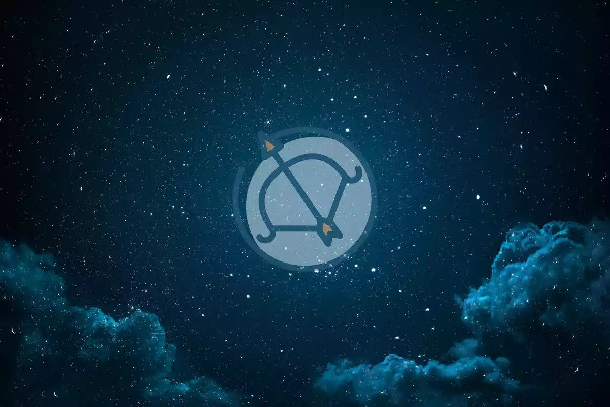 The Sagittarius sign in the middle of the image on a sky background