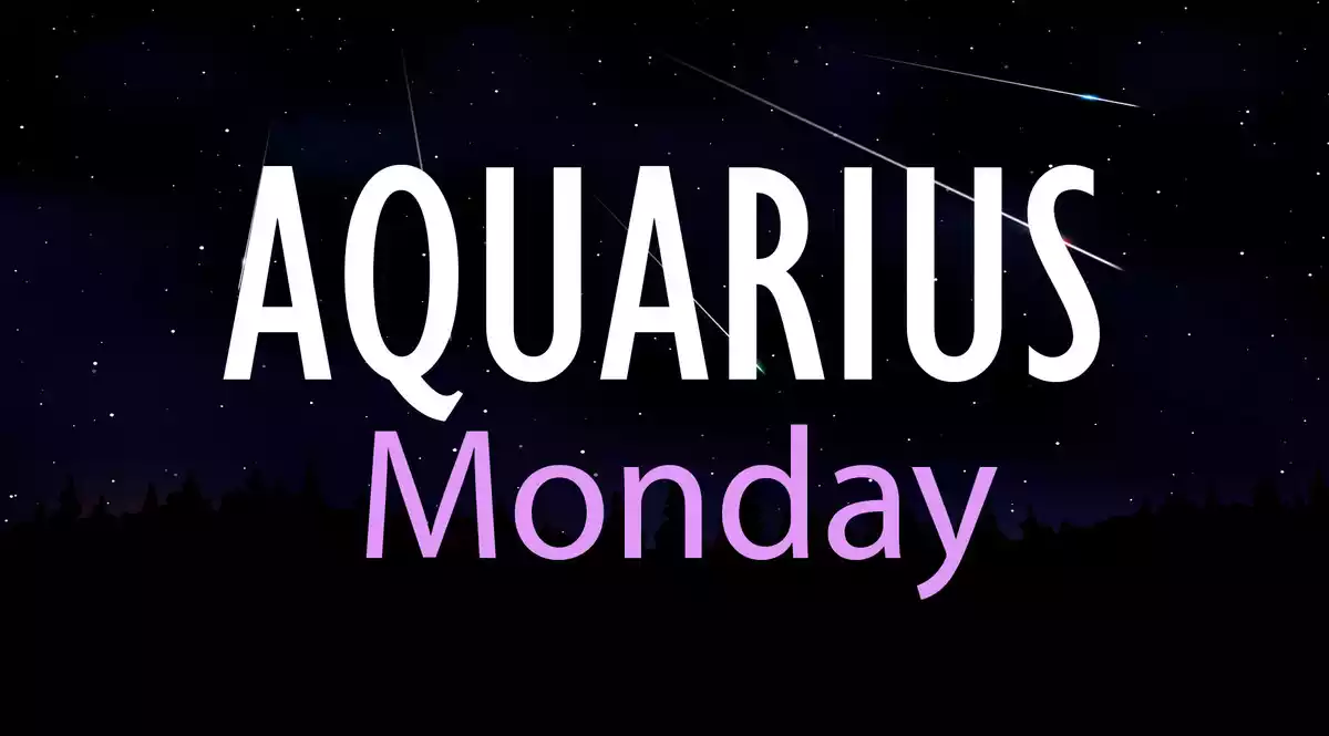 Aquarius Monday on a sky background with shooting stars
