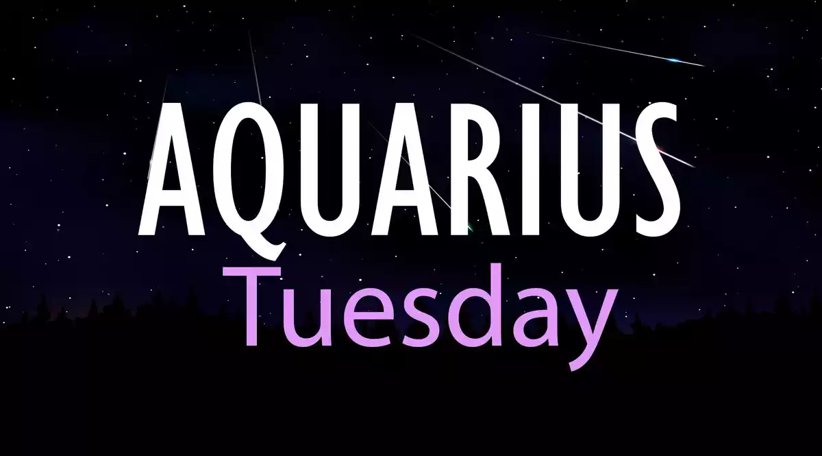 Aquarius Tuesday on a sky background with shooting stars