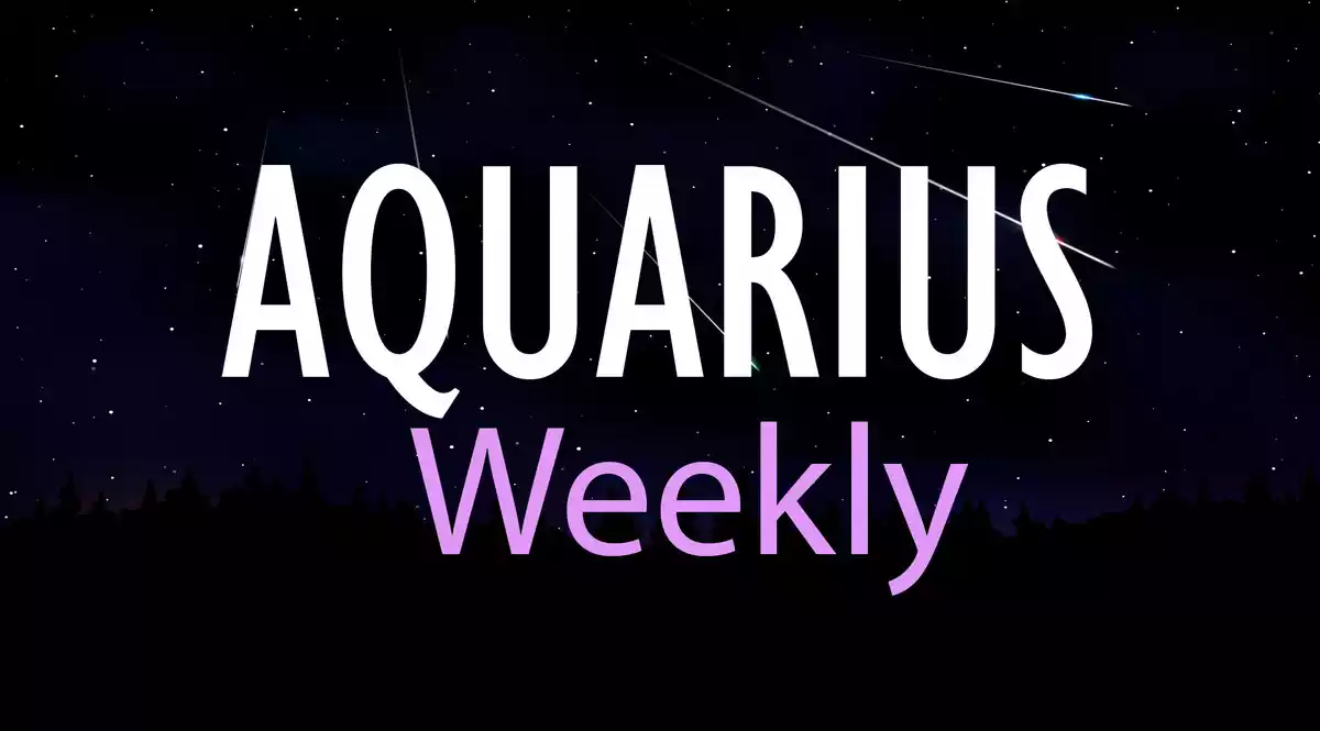 Aquarius Weekly on a sky background with shooting stars