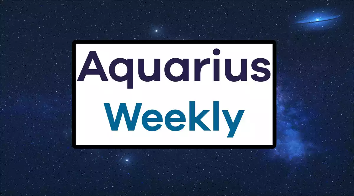 Aquarius Weekly on a white rectangle on a sky background