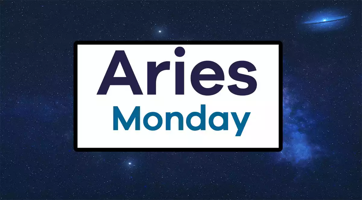 Aries Monday on a white square on a sky background