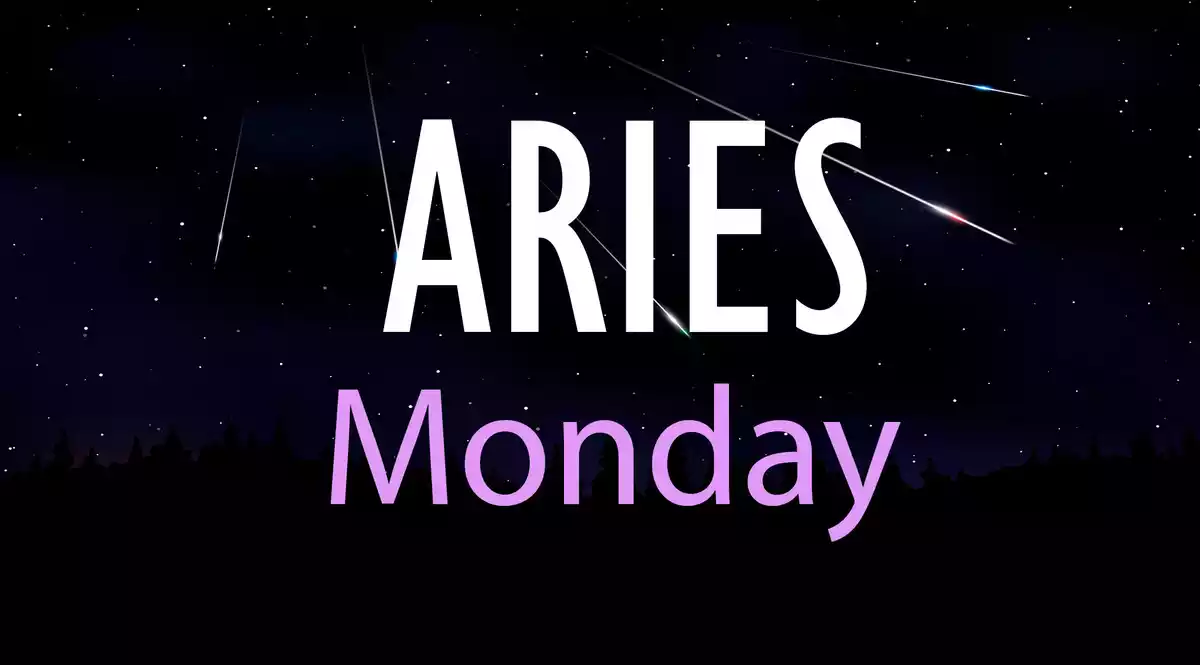 Aries Monday on a sky background with shooting stars