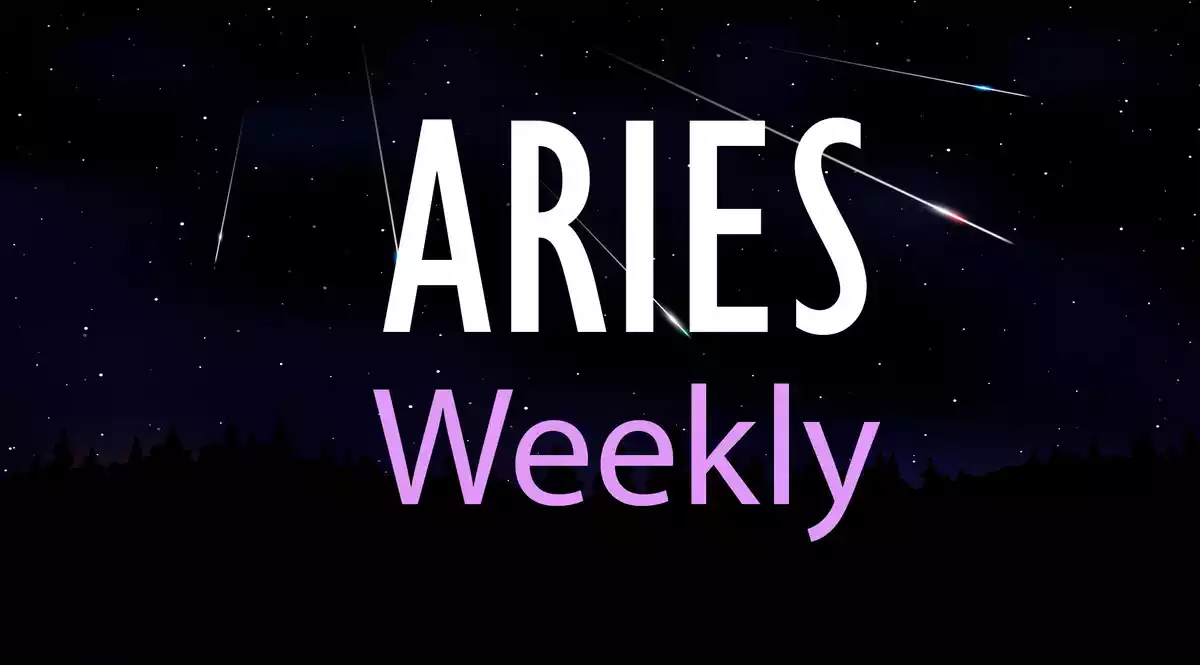 Aries Weekly on a sky background with shooting stars