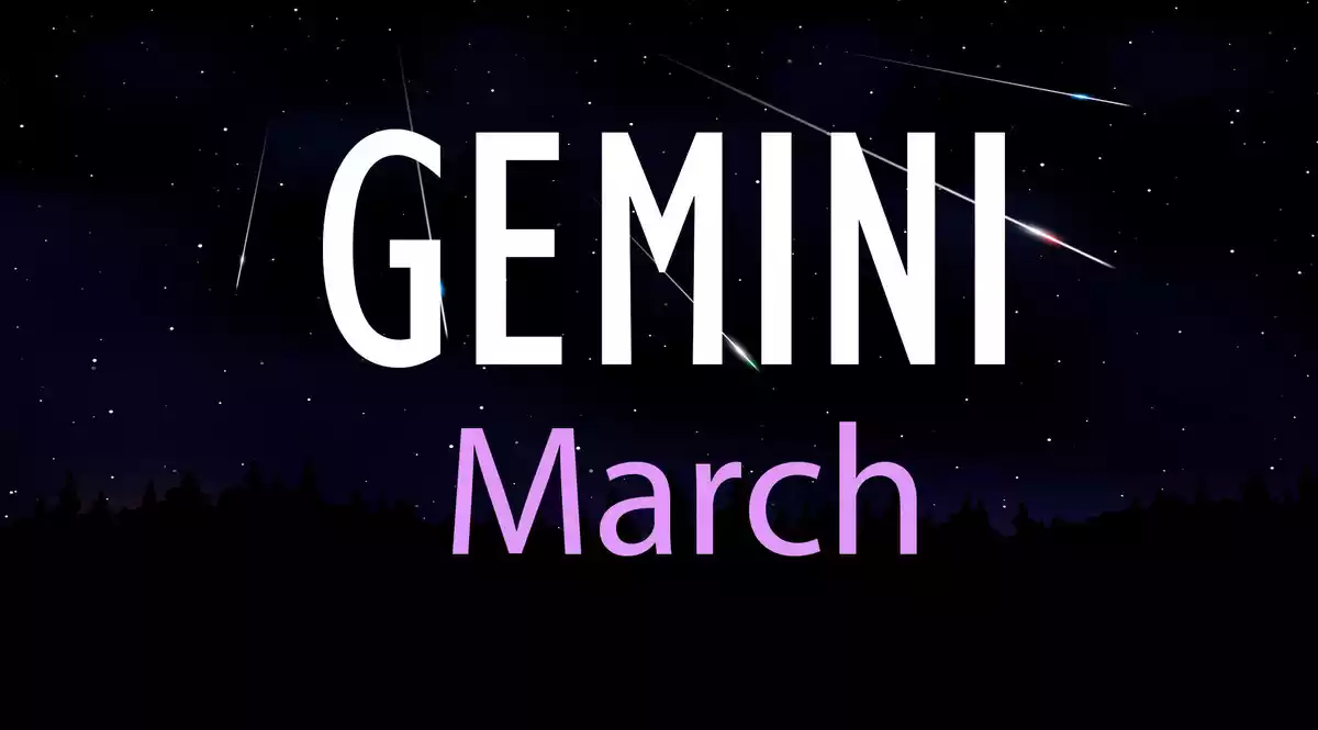 Gemini March on a dark background with shooting stars