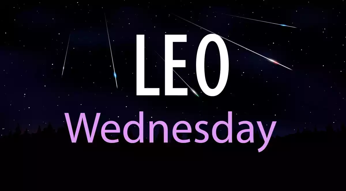 Leo Wednesday on a sky background with shooting stars