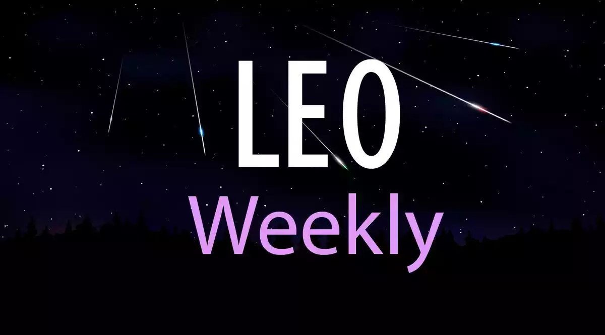 Leo Weekly on a sky background with shooting stars