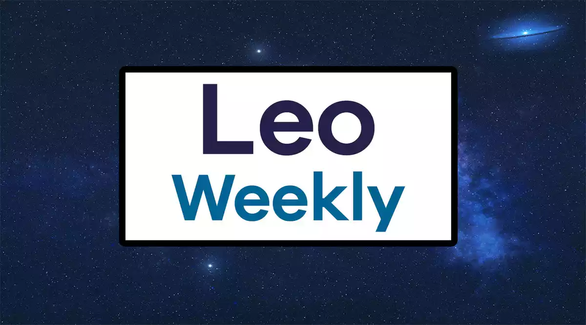 Leo Weekly on a white rectangle on a sky background