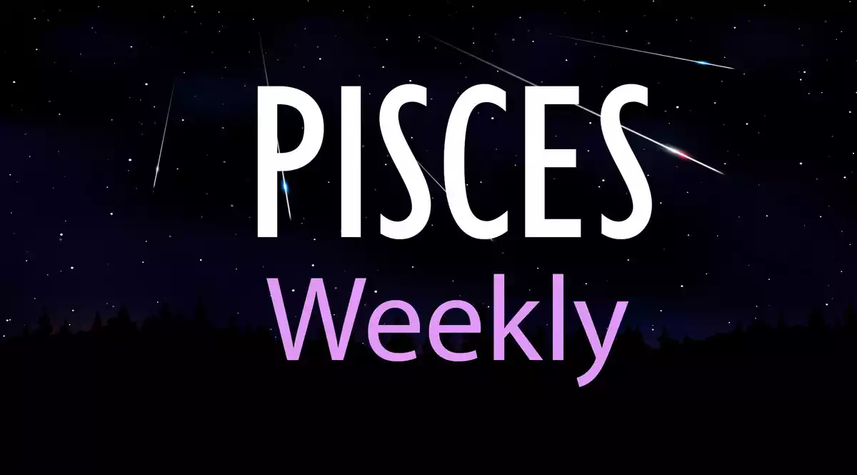 Pisces Weekly on a sky background with shooting stars