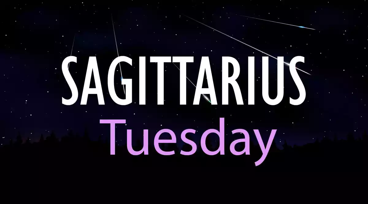 Sagittarius Tuesday on a sky background with shooting stars