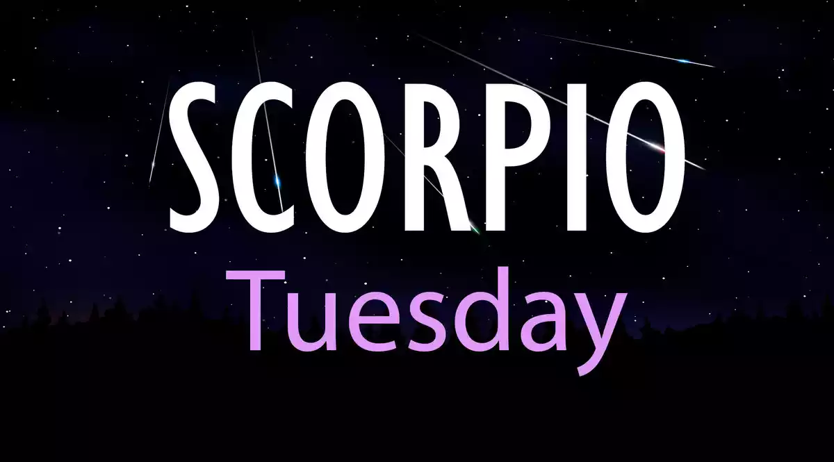Scorpio Tuesday on a sky background with shooting stars