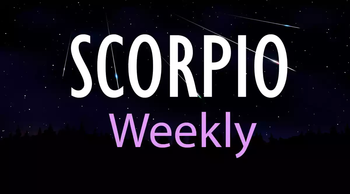 Scorpio Weekly on a sky background with shooting stars