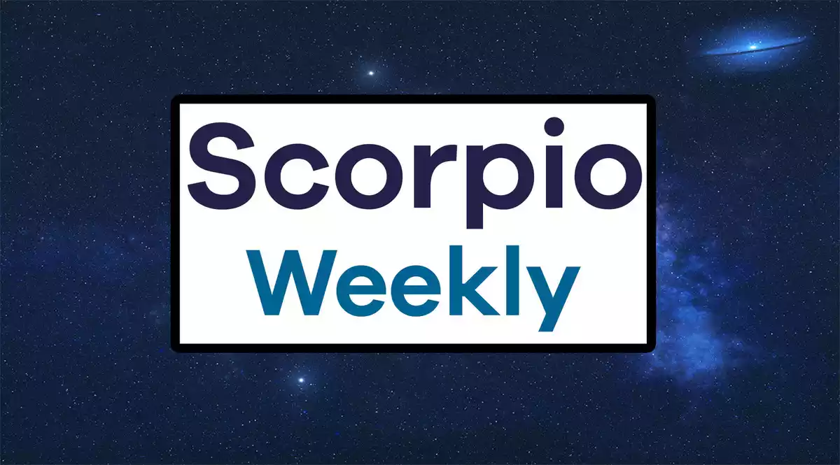 Scorpio Weekly on a white rectangle on a sky background