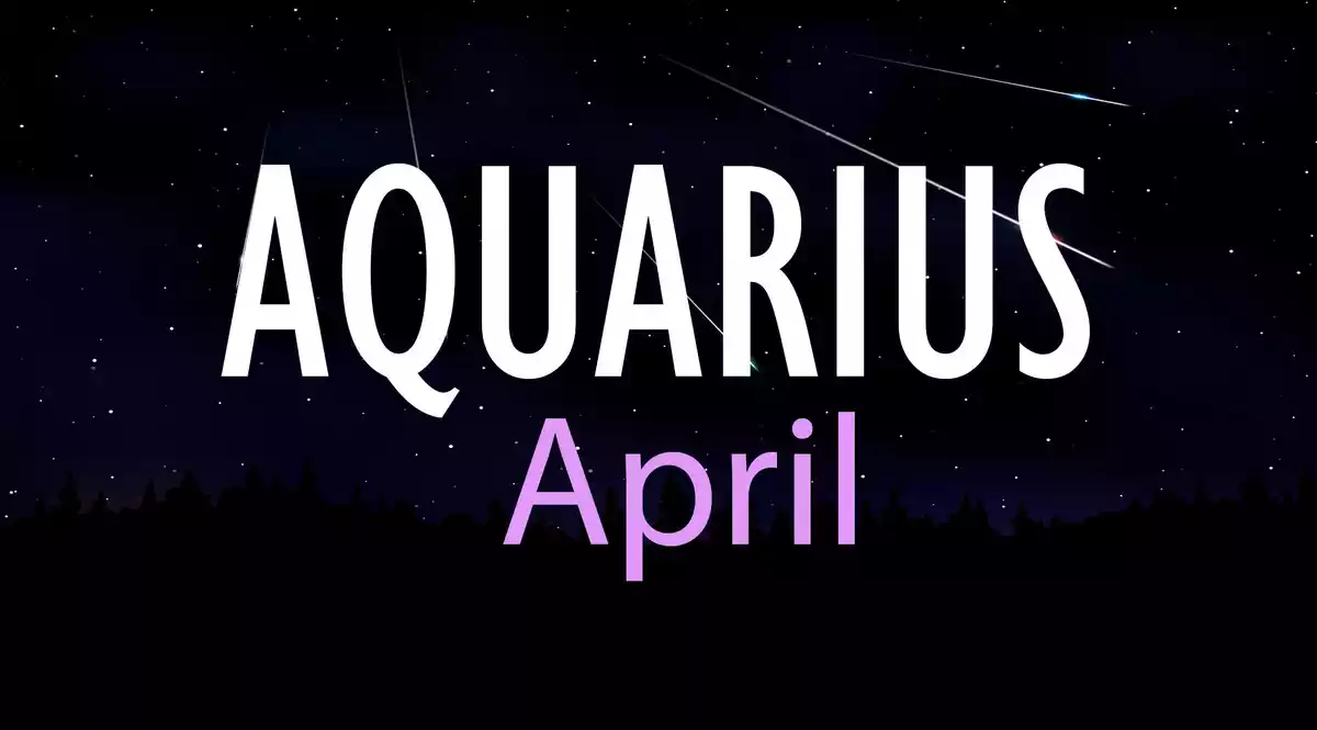 Aquarius April on a sky background with shooting stars