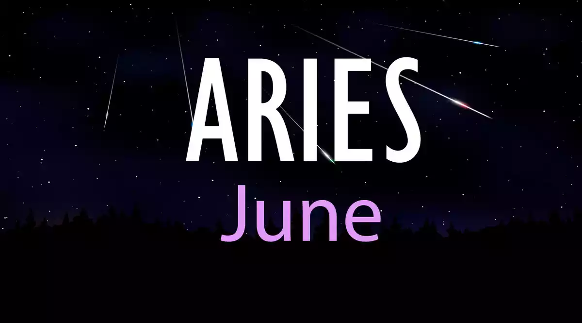 Aries June on a sky background with shooting stars