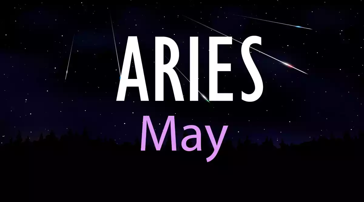 Aries May on a sky background with shooting stars