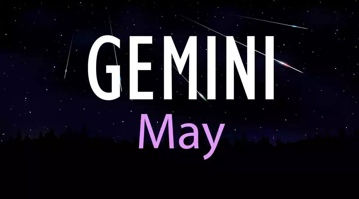 Gemini May on a sky background with shooting stars