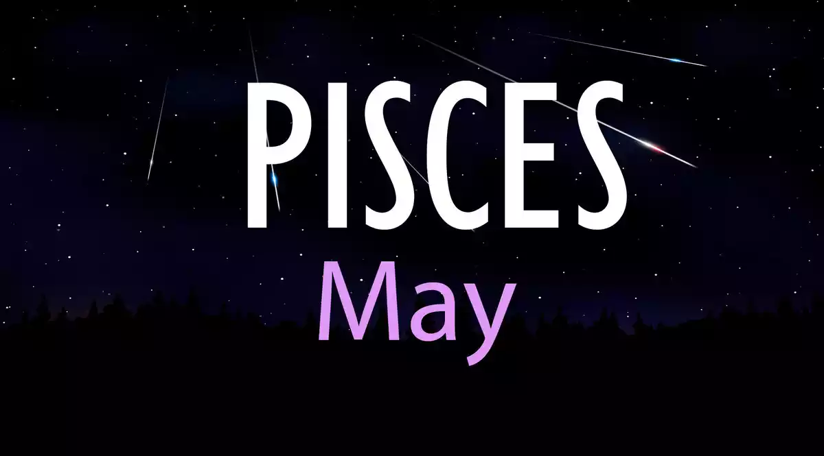 Pisces May on a sky background with shooting stars