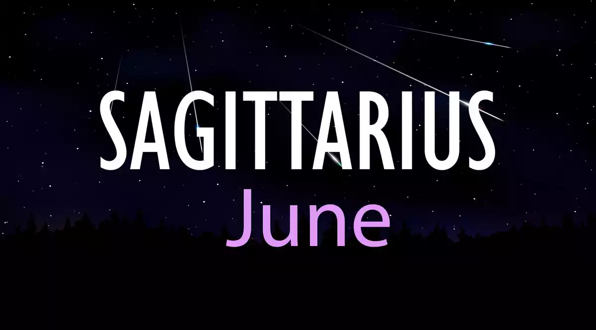 Sagittarius June on a sky background with shooting stars
