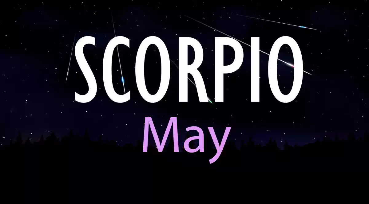 Scorpio May on a sky background with shooting stars
