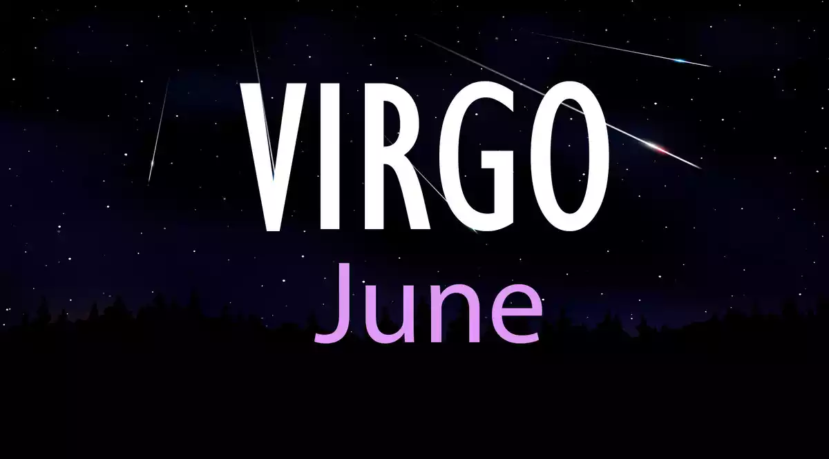 Virgo June on a sky background with shooting stars