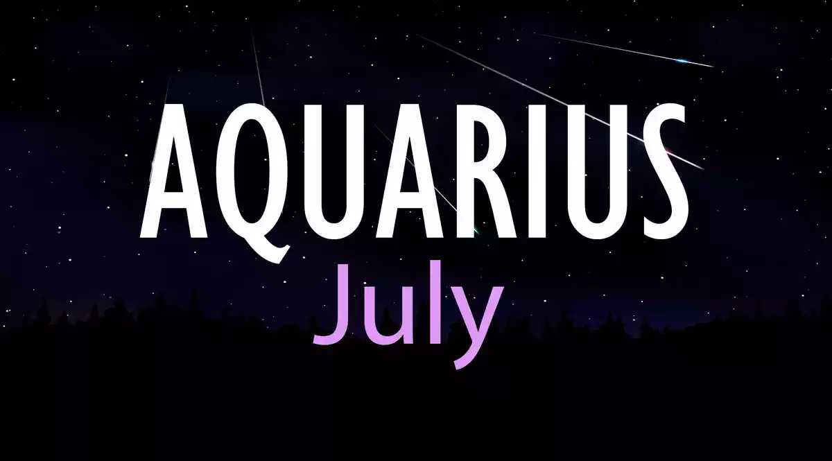Aquarius July on a sky background with shooting stars