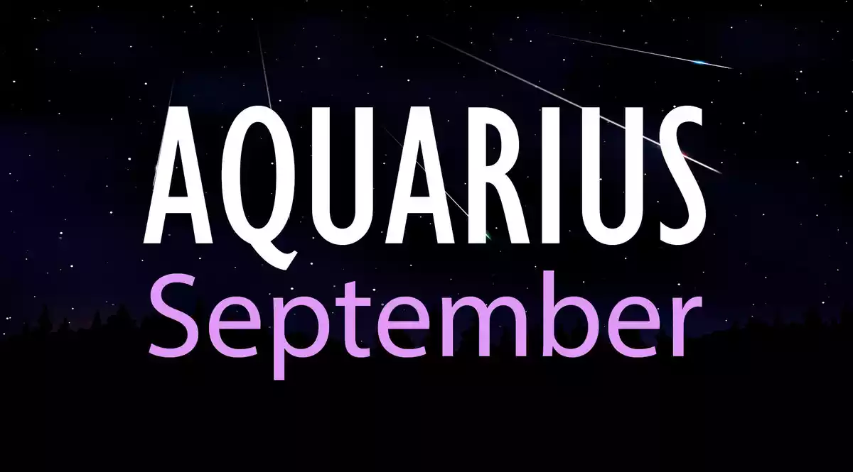 Aquarius September on a sky background with shooting stars