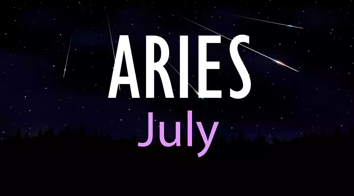 Aries July on a sky background with shooting stars