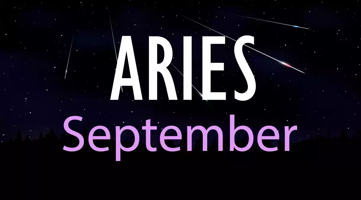 Aries September on a sky background with shooting stars