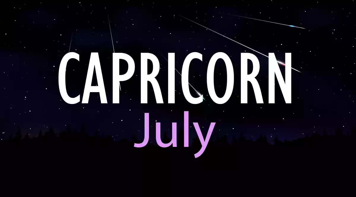 Capricorn July on a sky background with shooting stars